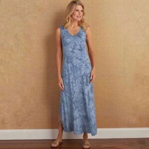 Soft Surroundings Washed Ashore Tie Dye Stripe Maxi Dress Size‎ PS